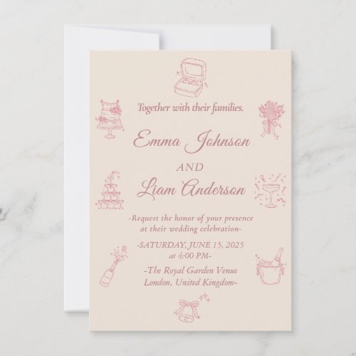 Elegant Blush Pink Minimalist Wedding Invitation