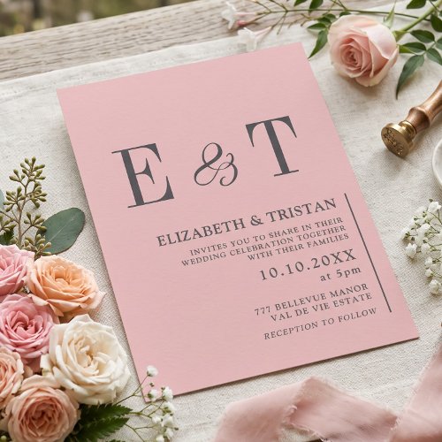 Elegant Blush Pink Minimalist Wedding Invitation