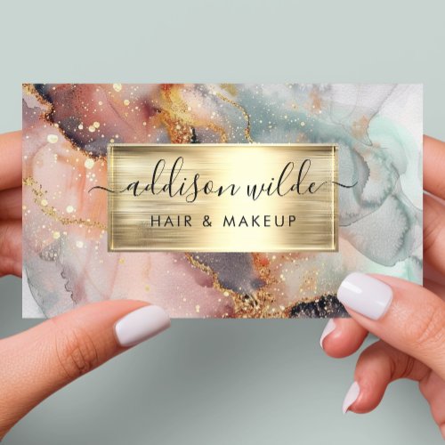Custom Business Cards 9 Elegant Blush Pink Mint And Gold Watercolor Marble Business Card