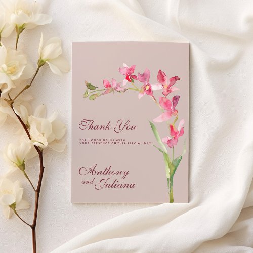 Elegant blush pink mint orchid flowers Thank You Invitation