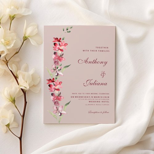 Elegant blush pink mint orchid flowers Wedding Invitation