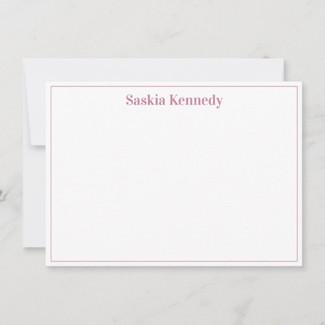 Elegant Blush Pink Modern Border Personalized Note Card (Front)