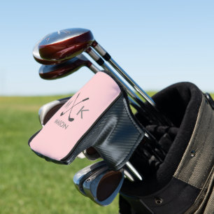 Elegant Blush Pink Modern Golfer Monogram Golf Head Cover