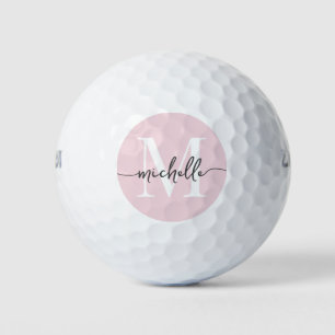 Elegant Blush Pink Modern Script Monogram Name Golf Balls