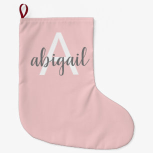 Elegant Blush Pink Modern Stylish Monogram Name Large Christmas Stocking