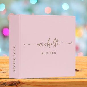 Elegant Blush Pink Monogram Cookbook Recipe 3 Ring Binder