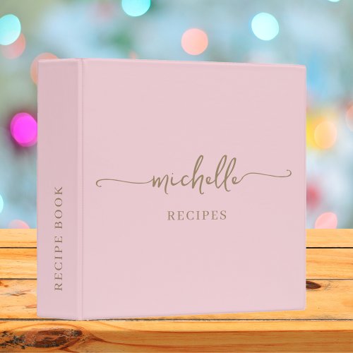 Elegant Blush Pink Monogram Cookbook Recipe  3 Ring Binder