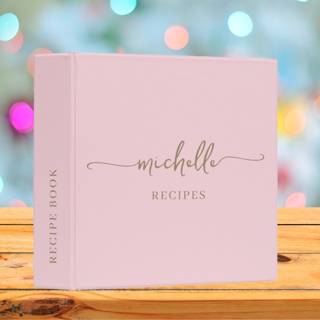 Elegant Blush Pink Monogram Cookbook Recipe  3 Ring Binder (Creator Uploaded)