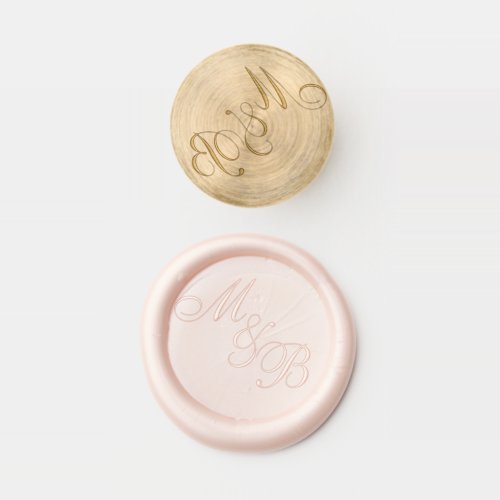 Elegant Blush Pink Monogram Cursive Wedding Wax Seal Stamp