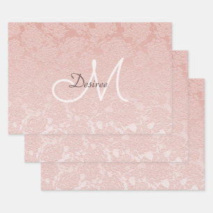 Elegant Blush Pink Monogram Floral Modern Art Wrapping Paper Sheets