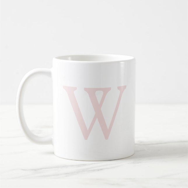 Elegant Blush Pink Monogram Initial White Coffee Mug (Left)