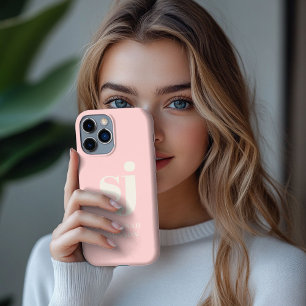 Elegant blush pink monogram initials iPhone 13 pro max case
