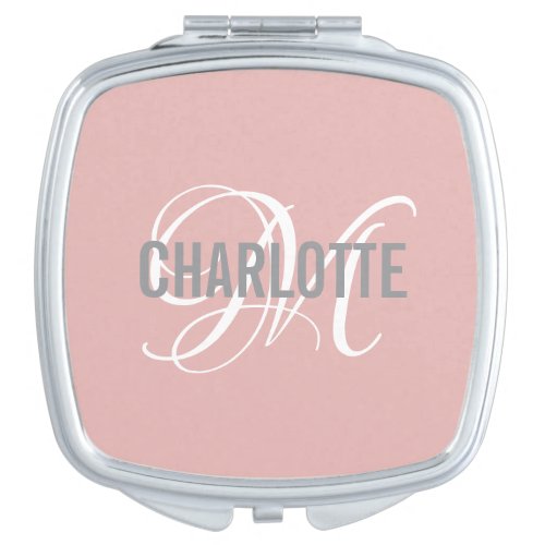 Elegant blush pink monogram name compact mirror