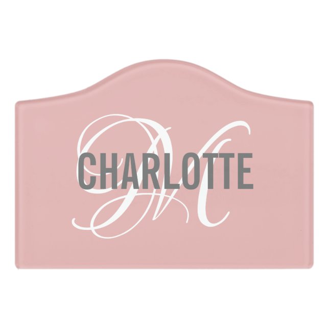Elegant blush pink monogram name door sign (Small Crest Front)