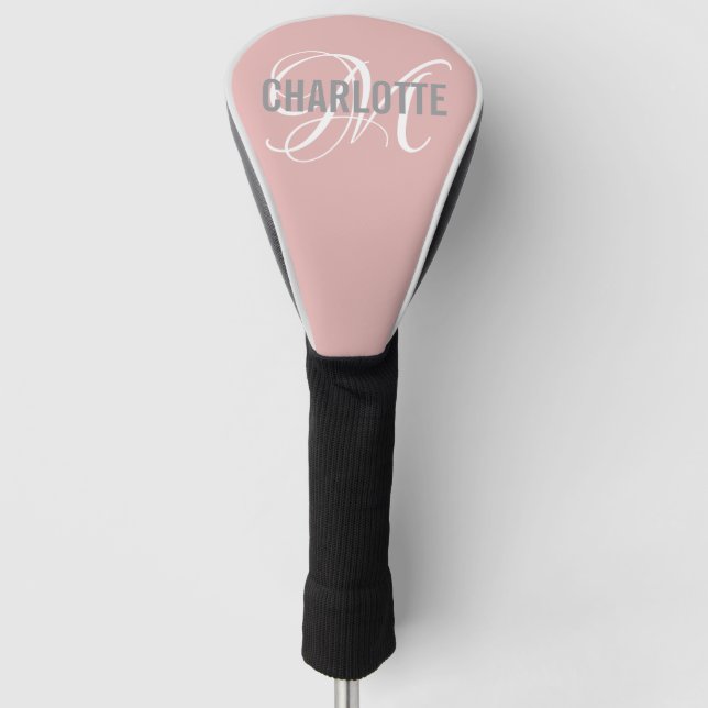 Elegant blush pink Monogram Name Golf Head Cover (Front)