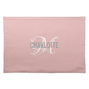 Elegant blush pink monogram name placemat