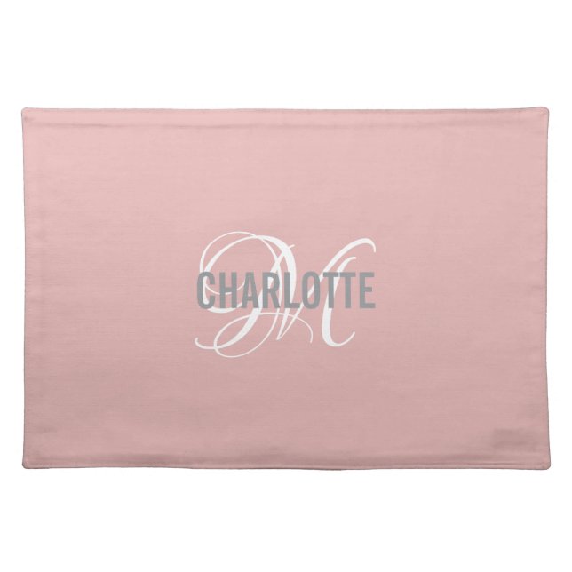 Elegant blush pink monogram name  placemat (Front)