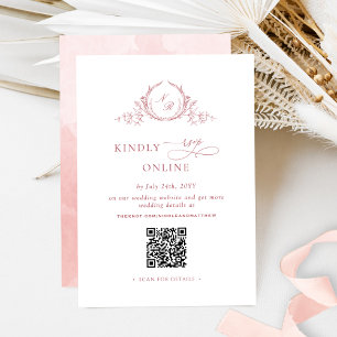 Elegant Blush Pink Monogram RSVP Online QR Code Enclosure Card