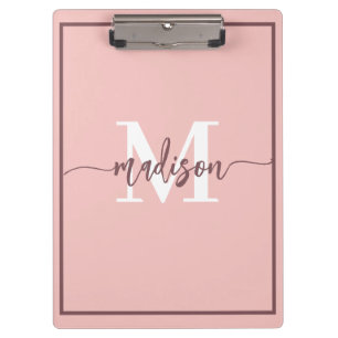 Elegant Blush Pink Monogram Script Name Clipboard