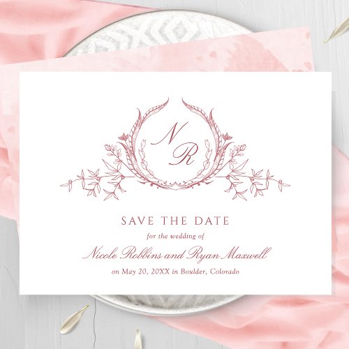 Elegant Blush Pink Monogram Wedding Calligraphy Save The Date