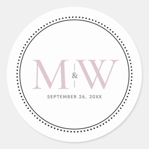 Elegant Blush Pink Monogram Wedding Classic Round Sticker