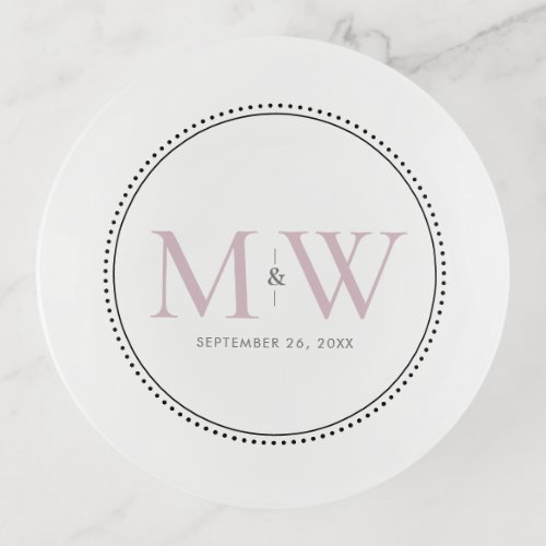 Elegant Blush Pink Monogram Wedding Date Trinket Tray