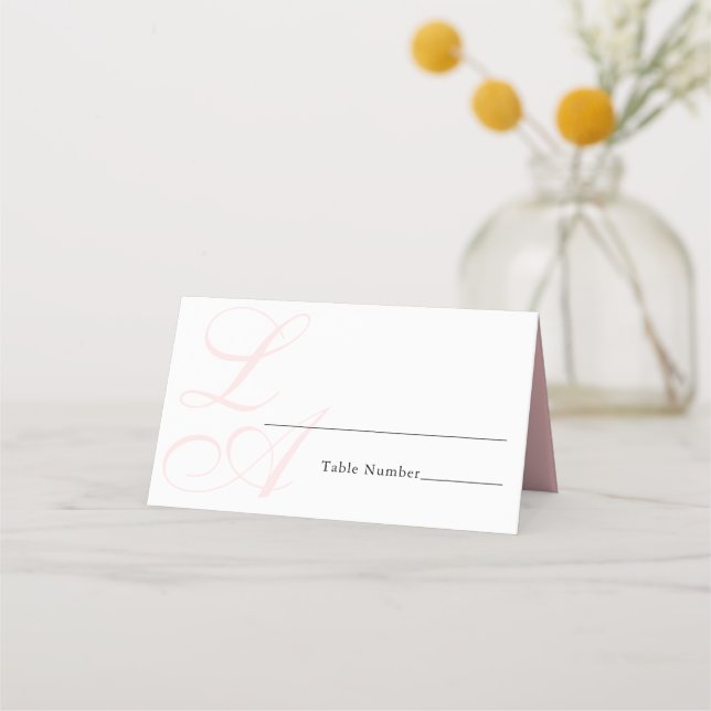 Elegant Blush Pink Monogram Wedding Place Card (Front)
