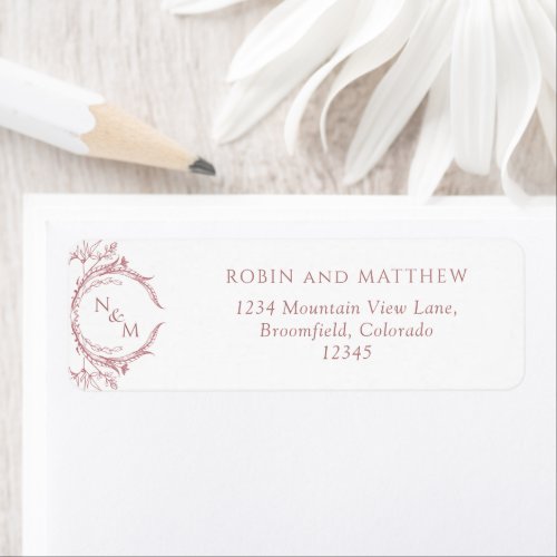 Elegant Blush Pink Monogram Wedding Return Address Label