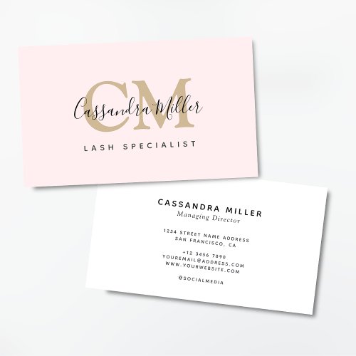 Elegant Blush Pink Monogrammed Name Professional Business Card