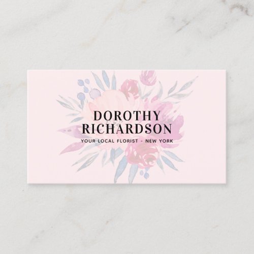 Elegant blush pink muted watercolor floral bouquet business card