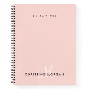 Elegant blush pink name monogram initial notebook