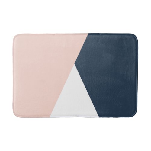 Elegant blush pink  navy blue geometric triangles bath mat
