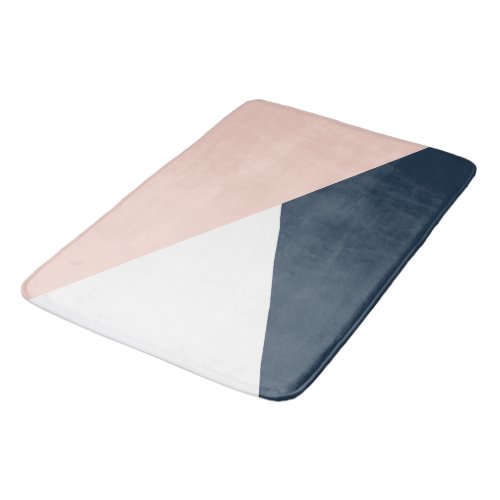 Elegant blush pink  navy blue geometric triangles bath mat