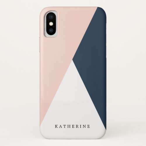 Elegant blush pink  navy blue geometric triangles iPhone XS case