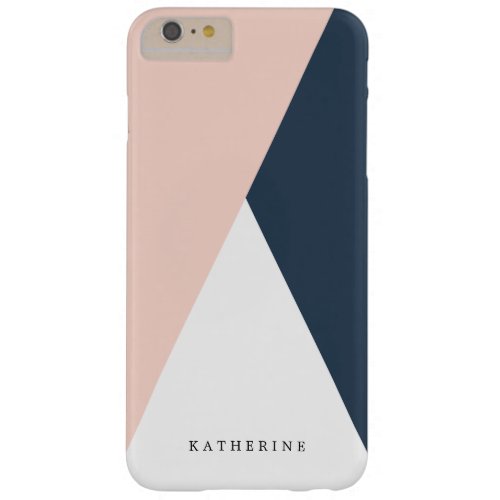 Elegant blush pink  navy blue geometric triangles barely there iPhone 6 plus case