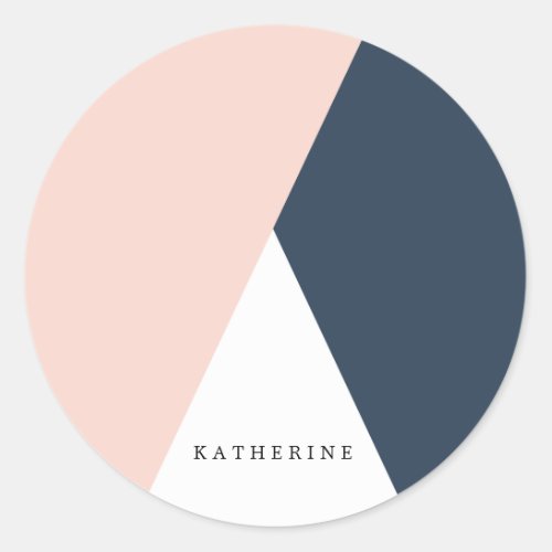 Elegant blush pink  navy blue geometric triangles classic round sticker