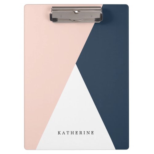 Elegant blush pink  navy blue geometric triangles clipboard