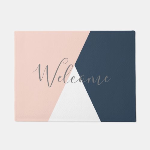 Elegant blush pink  navy blue geometric triangles doormat