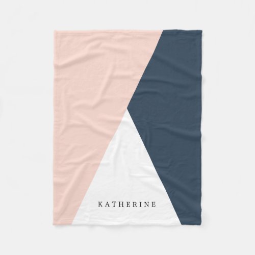 Elegant blush pink  navy blue geometric triangles fleece blanket