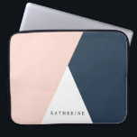Elegant blush pink & navy blue geometric triangles laptop sleeve<br><div class="desc">Minimalist and modern design representing blush pink,  white and navy blue color block.</div>