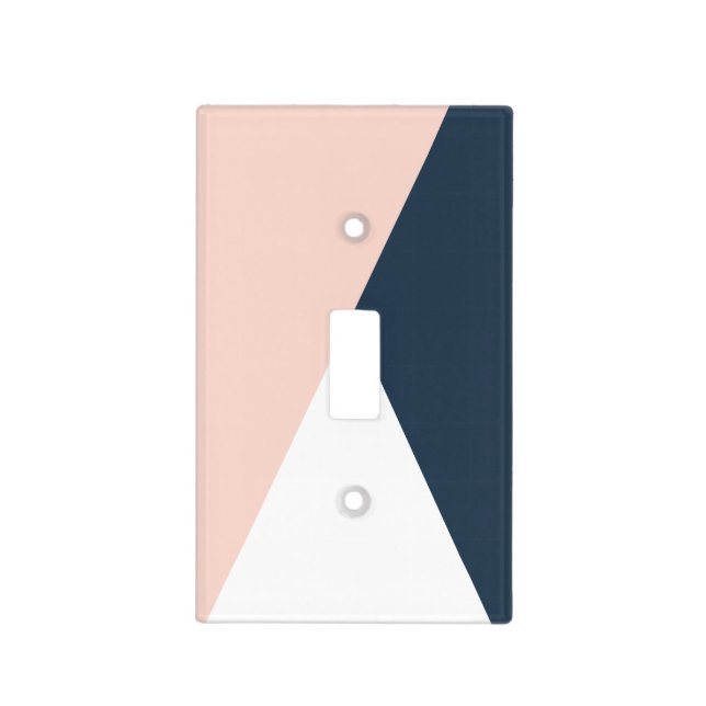 Elegant blush pink & navy blue geometric triangles light switch cover (Front)