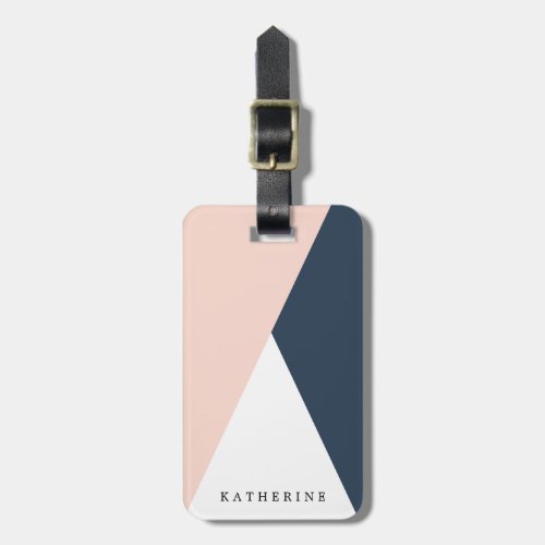 Elegant blush pink  navy blue geometric triangles luggage tag