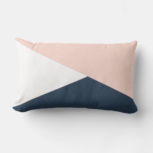 Elegant blush pink  navy blue geometric triangles lumbar pillow