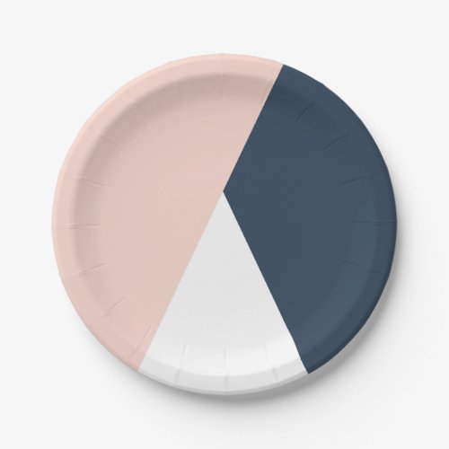 Elegant blush pink  navy blue geometric triangles paper plates