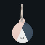 Elegant blush pink & navy blue geometric triangles pet ID tag<br><div class="desc">Minimalist and modern design representing blush pink,  white and navy blue color block.</div>