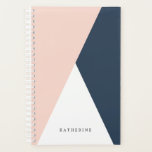 Elegant blush pink & navy blue geometric triangles planner<br><div class="desc">Minimalist and modern design representing blush pink,  white and navy blue color block.</div>