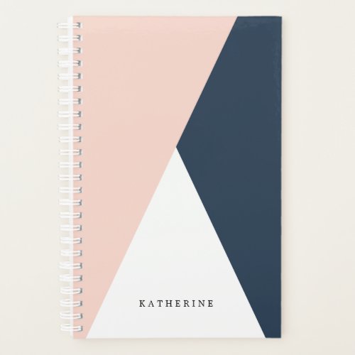 Elegant blush pink  navy blue geometric triangles planner