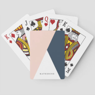 Elegant blush pink & navy blue geometric triangles poker cards
