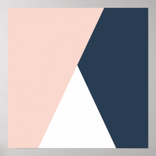 Elegant blush pink  navy blue geometric triangles poster