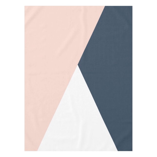 Elegant blush pink & navy blue geometric triangles tablecloth (Front)